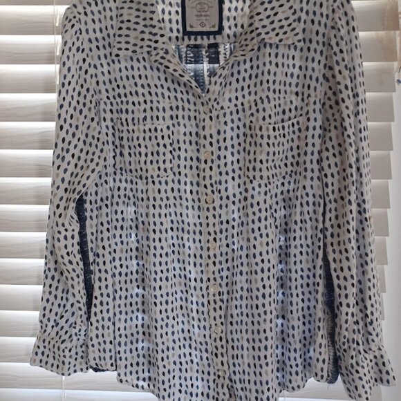Style & Co Women’s Mixed Print Blouse Shirt Medium Blue Dot Stripe Back Roll Tab - Picture 5 of 9